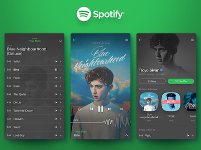 Spotify Play + Artist Profile interface design music playlist profile spotify ui user experience ux visual