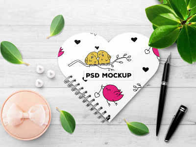 Pretty HeartShape Book Cover Mockup Scene art book cover cute design graphic design heart mockup new pretty printed psd shape