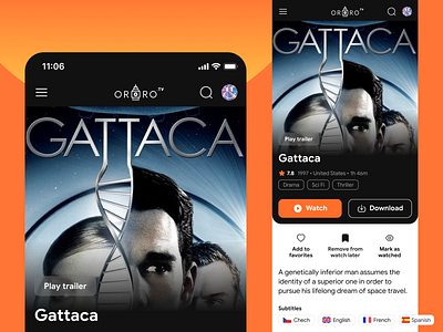 ORORO.TV Movie App Redesign Concept app application clean figma film gattaca interface ios mobile movie app ui design ux