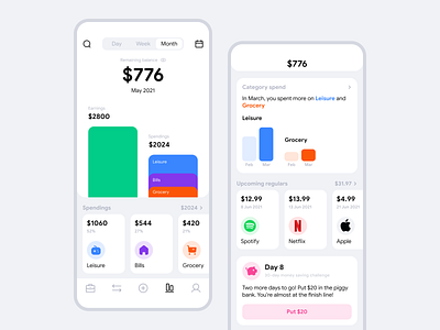 Spending Tracker App Concept app balance bank clean figma finance finance app fintech mobile mobile ui money spending statistics wallet