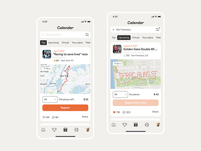 Running App Concept activity app application calendar clean figma health interface ios map minimal mobile orange run running running app sport ui workout