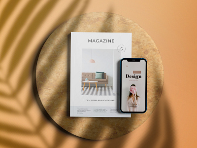 High view phone and editorial magazine mockup