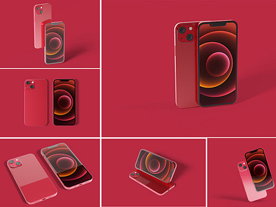 Red iPhone 13 Mockups 3d branding design graphic design isolated ui ux