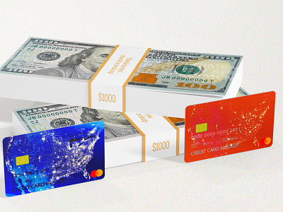 Credit Card With Banknotes Stack Mockups