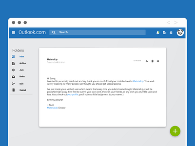 Outlook - Material Redesign. blue design email hotmail material microsoft msn outlook