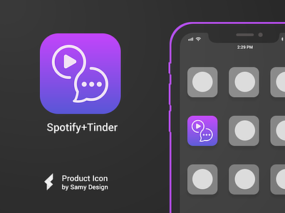 Spotify + Tinder - iOS Icon Design chat flirt gradient color gradient design gradient icon icon icon artwork illustrator ios iosapp iosicon iphone logo news purple spotify tinder typography