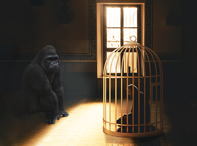 Humans are kept in cage and Gorilla are there masters. cage design gorilla graphic design hueman instagram monkey photoshop post prisoned ui