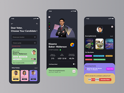 App Screen UI for Political Candidate app branding candidate concept election politics ux voting