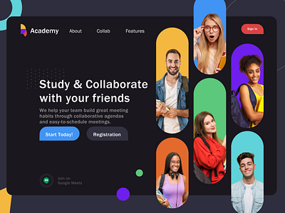 Academy Landing Screen acadmics app branding college coolaboration dailyuichallenge design landing meeting screen ui ux vector