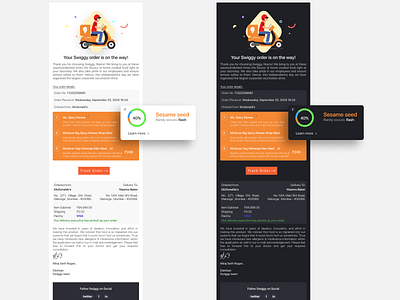 Swiggy order delivery branding concept confirmation dailyuichallenge delivery design email illustration logo order screen ux vector