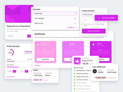 Investment Components V3 components dailyuichallenge dashboard design fund investment money newsletter platform profit ui ux