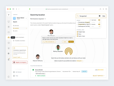 Volunteer.app [Seek help] airdrop components dashboard design help nearby panel search service side ui ux vector volunteer