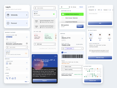 School account | Digital components account auth biometric bus components design events icons route school seat task ui university ux vector