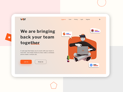 VROf Landing Page 3d 3dillustration app application colour design illustration landingpage meeting minimal office orange ui ux virtual website
