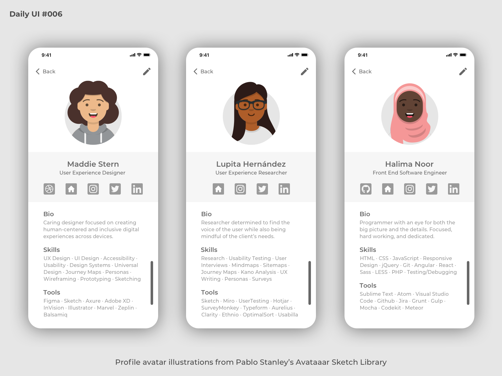 Daily UI #006 - User Profile by Leslie Mollner on Dribbble