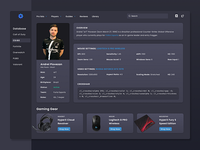 pro settings redesign dark mode dark theme dark ui design esports games gaming gaming website product design ui web design