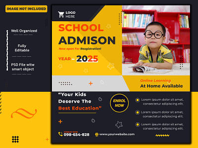 School Admission Social Media Post Template Free