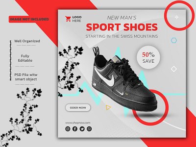 Sport Shoes Product Social Media Post Banner Template PSD banner facebook ad facebook post instagram banner instagram post label sports logo product design shoe social media post shoes product social media post social media poster sport product sports banner white poster