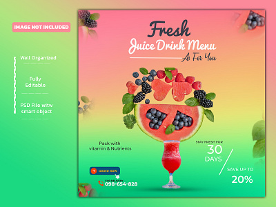 Juice drink menu social media post banner Instagram template