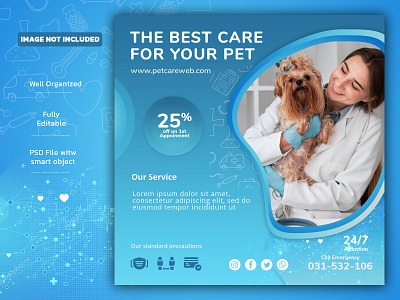 Banner for pet care with a female veterinarian/banner design