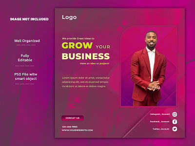 Grow your business with us business agency and modern creative ads agency banner banners branding creative facebook ad facebook post illustration instagram banner logo online professional service social media design typography ui ux vector web banner