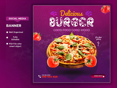 Social Media Banner | Burger Banner design artwork banner ad banner design branding buger banner digital designer facebook ad facebook banner graphic designer instagram post logo product designer social awareness social media design ui designer ux designer web designer