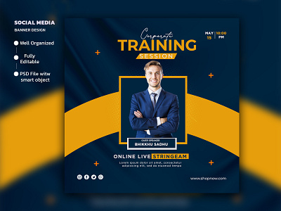 Training session square flyer or Instagram social media post