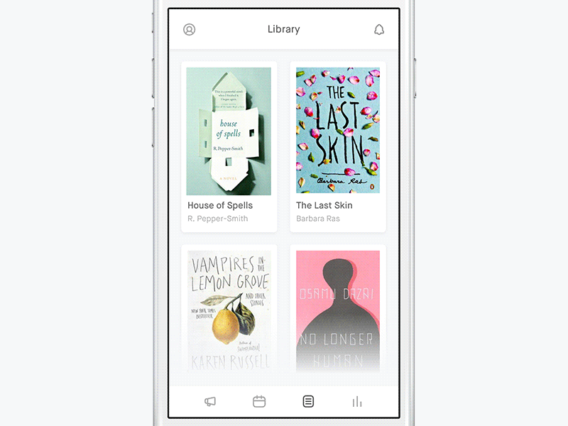 Book Transition white clean light grid type typography book course university school library calendar chat app ios iphone ux ui interaction reading flat gradient shadow minimal story stories exercise read blog utility productivity social message messenger medium