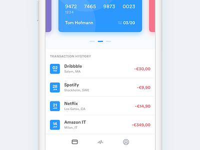 Wallet - Cards Close-up app ios iphone card chart credit cart finance income clean flat shadows minimal white dashboard statistics wallet graph modern payment money bill shop ico bitcoin stats crypto currency subscription manager ui ux fintech design mobile