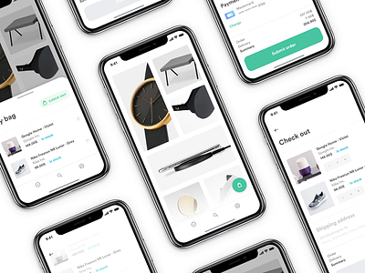 Bag - E-commerce Experience carousel app ios iphone checkout pay card design photo photography ecommerce e commerce fashion experience interior flat gradient shadow minimal grid typography purchase cart shop store eshop ux ui interaction white clean light