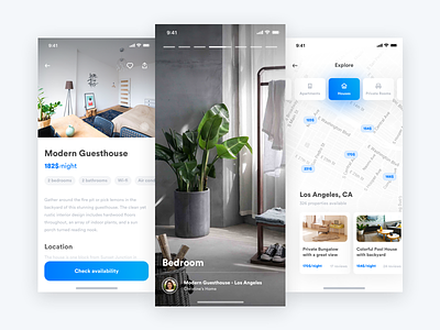 Home airbnb home travel carousel app ios iphone design photo photography flat gradient shadow minimal grid typography instagram stories video tour interior furniture location place rent booking apartment ux ui interaction white clean light