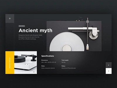 Vinyl. black dark theme blur design ui ux grid blank industrial store shop ecommerce minimal clean flat music player vinyl record sound product design web landing page white timeline