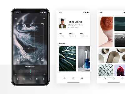 Cam. app ios iphone blur tools social profile camera black editing camera discover album design photo photography flat gradient shadow minimal gallery grid counter grid typography instagram stories video invites invitation draft invite ux ui interaction white clean light