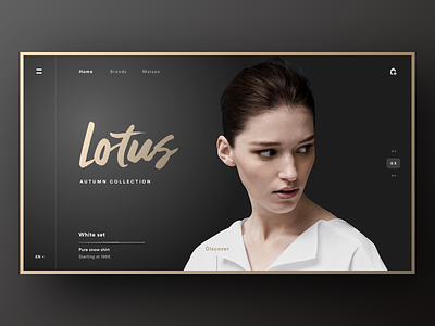 Lotus black dark theme clean fashion mode style clean product design ui ux flat gradient shadow minimal home page industrial store shop ecommerce typography web landing page