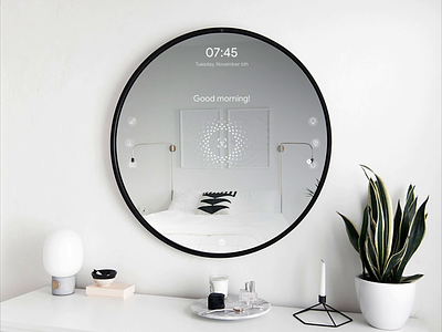 Smart Mirror Concept + 🎟️2 Dribbble Invites! animation circular ui clean minimal domotic draft face id gestures home hud interaction interaction design invitation invites mirror schedule smart voice controls weather