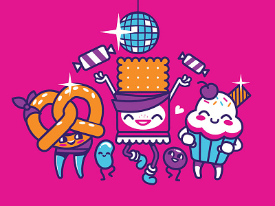 Pink disco illustration kids party sweet treats
