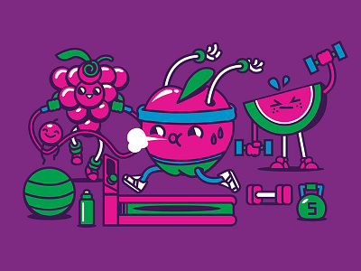 Purple dumbbells fun gym illustration kids workout