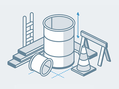 Construction site barrel cone construction isometric ladder