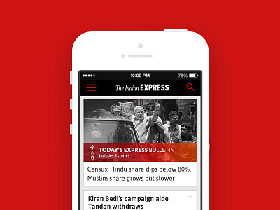 Indian Express - iPhone UX + UI app bulletin express indian media news newspaper report
