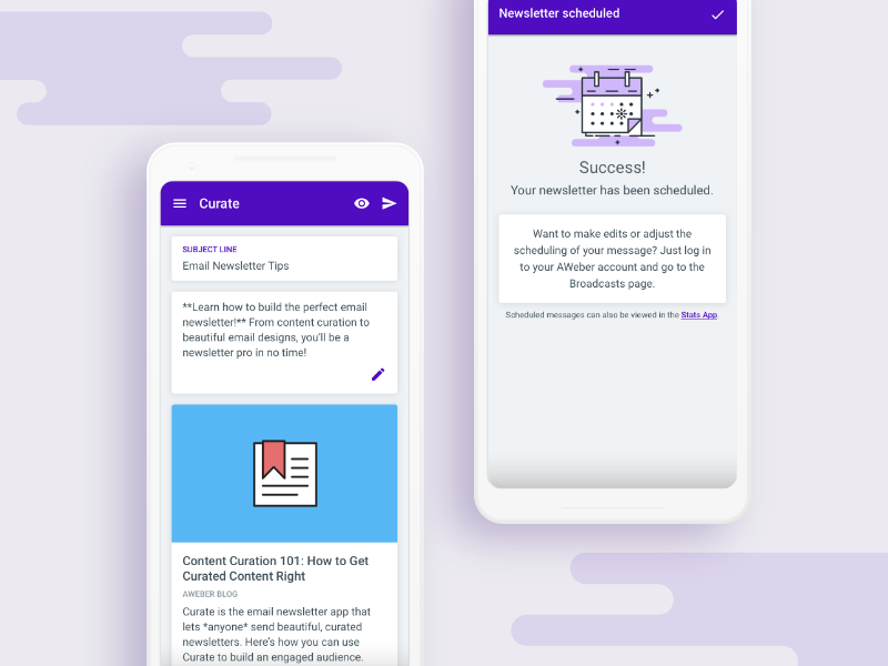 Curate UI Refresh (Android) ui email email marketing app mobile aweber curate