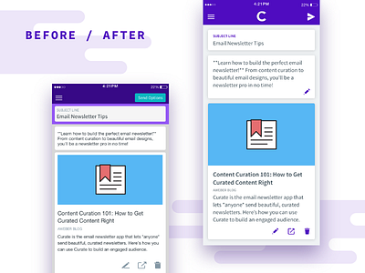 Before & After - Curate UI Refresh (iOS)