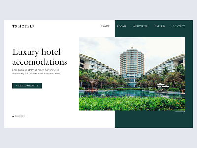 Hotel Website Hero Section Concept adobexd branding design elementor green hospitality hotel luxury ui wordpress