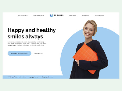 Dentist Website Hero Section Concept adobexd branding dentist design elementor girl light blue smile ui wordpress