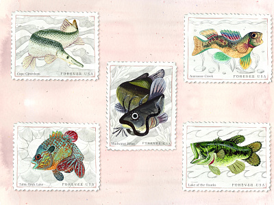 Fish of Missouri Stamps illustration illustration art illustrator painting stamp stamp design stamps usps watercolor