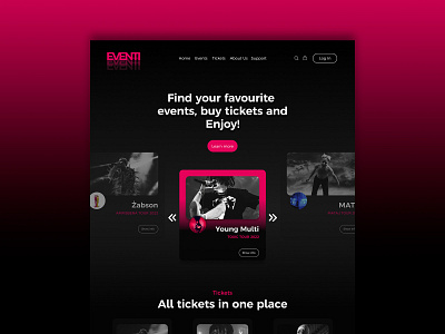 Events Ticketing Website art brand branding dark design event graphic design hiphop illustrator landing page music party pink rap ticket ticketing ui ux web web design