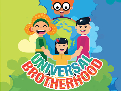 universal brotherhood branding brotherhood character doodles earth flat graphic design hand illustration illustrator kerning kids logo minimal typography universal vector web