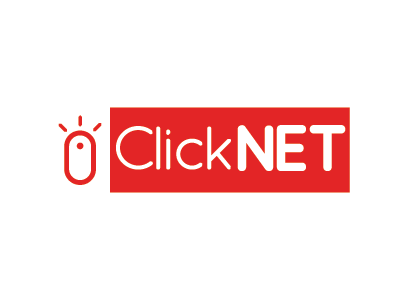 Clicknet business company design identity logo red satellite brand simple