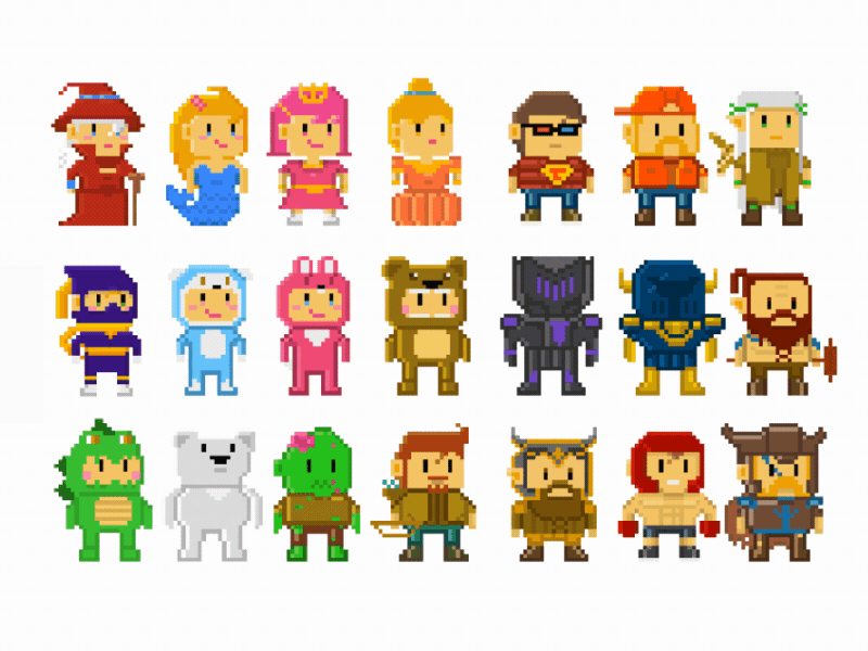 Character Sprites for Gamification App animation app bodymovin game gamification gif lottie nft pixelart pixelartist