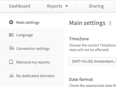 Settings page