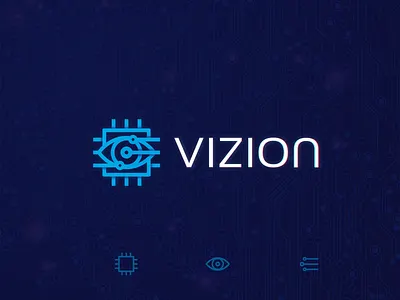 Vizion Logo bitcoin chip crypto currency design digital eye logo logomark logos logotype mark microchip